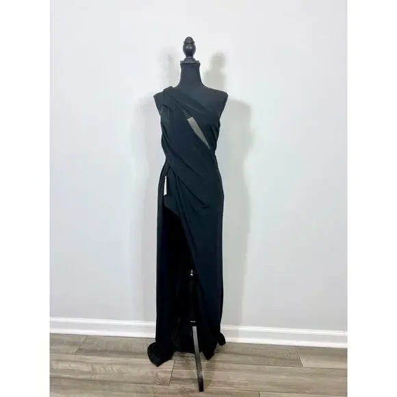 Katie May A Cut Above Gown Maxi Dress Black Medium One Shoulder Stretch Lined